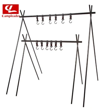 Outdoor Camping Aluminum Alloy Portable Tripod Folding Storage Rack Camp Clothesline Hanging Rack BBQ Grill