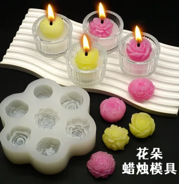 Flower Candle Silicone Mold, Rose and Peony DIY Handmade Aromatherapy Candle and Plaster Accessories Kit