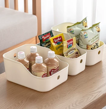 Japanese-Style Slanted Kitchen Storage Bin - Large Capacity Plastic Organizer for Drawers, Cosmetics, and Snacks