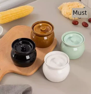Ceramic Stew Pot with Lid - Waterproof Home Cooking Pot for Steaming Eggs & Soup, Shaxian Snacks Style Individual Serving
