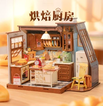 rolife Baking Kitchen DIY Miniature House, Handcrafted Wooden Assembly Model Building Blocks, Birthday Gift
