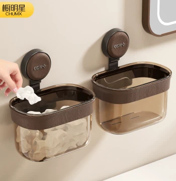 Face Towel Storage Box with Suction Cup for Wall Mount