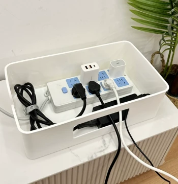 Desktop Power Strip and Cable Organizer Box