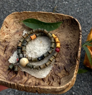 Youye Qingqing "Worry-Free Town" Original Chinese-Style Green Sandalwood Bamboo-Node Carved Double-Loop Cultural Beaded Bracelet