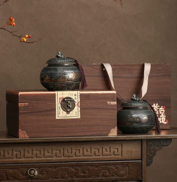Ceramic Tea Canister with Airtight Seal for Home Use, Bulk Wholesale Empty Storage Jar with Premium Wooden Gift Box