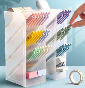 Pen Holder and Organizer Box with Slant Insert for Desktop