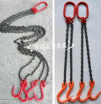 Lifting Hooks and Chain Slings - Wide-Mouth Steel Pipe Hooks, Pointed Hooks, and Iron Chain Hoisting Equipment