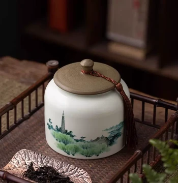 Ancient-Style Ceramic Tea Storage Jar with Airtight Seal, Premium Gift Box for Green and White Tea