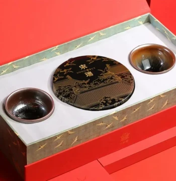 Gebeitang Song Rui One Tea Two Cups Jianzhan Set, Fuding White Tea Shoumei Pair Cup, Kung Fu Tea Cup Gift Box