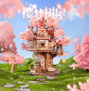 rolife Ruolai Cherry Dream Treehouse 3D Puzzle - Handmade Wooden Assembly Model Toy and Birthday Gift