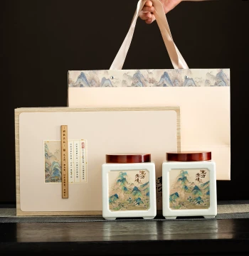 Chinese Ceramic Tea Canister Gift Box (Double Jar) for Black, Pu'er, and Green Tea