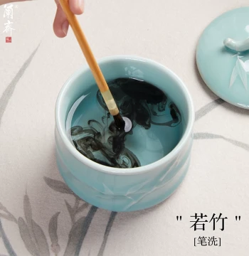 Lanzhai Ruzhu Ru Kiln Celadon Ceramic Brush Washer - Multi-Size Ink Dish for Chinese Painting