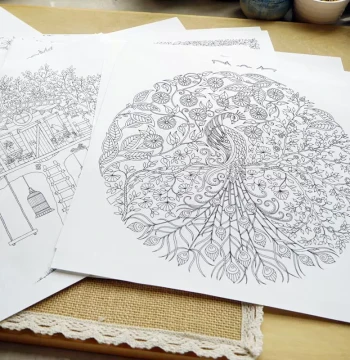 Extra-Large Secret Garden Coloring Cards, Single Sheet Line Art, Stress-Relief Coloring (20 Random Sheets)
