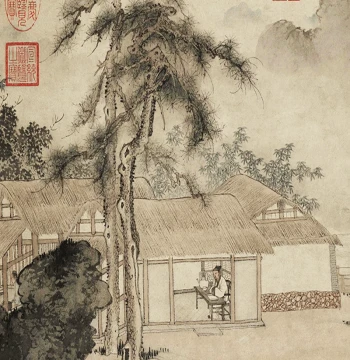 Ming Dynasty Tang Yin 'Shi Ming Tu' Scroll Chinese Landscape Painting Draft for Copying, Core Linework for Club Decor, Celebrity Art