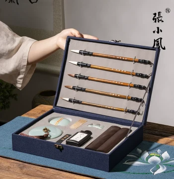Zhang Xiaofeng Calligraphy Brush Set - Complete Four Treasures of the Study Gift Box with Ink, Paper, Inkstone, and Copybooks for Beginners and Students