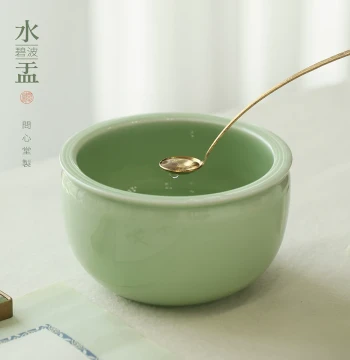 Wenxin Tang Bibo Ru Kiln Ceramic Water Pot Brush Washer Water Container Water Jar for Beginners Calligraphy Practice Brush Washing Basin Ink Storage Brush Rest Ink Pool Water Spoon Calligraphy Supplies Decorative Scholar's Elegant Item