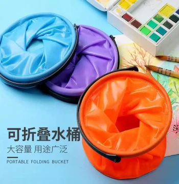 Foldable Water Bucket for Art Painting, Portable Brush Washing Pail with Compartments for Gouache and Watercolor, Mixing Palette Bucket