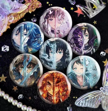 Demon Slayer Merchandise Badges: Fan-Made Designs Featuring Giyu, Sabito, Makomo, Shinobu, Muichiro, Inosuke, and Tanjiro