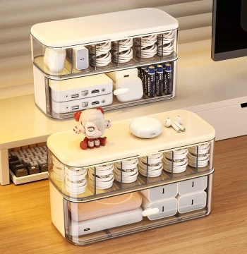 Double-Layer Data Cable Organizer Box, Desktop Phone Charging Cord and Power Cable Multi-Function Storage, Acrylic Wire Management Box