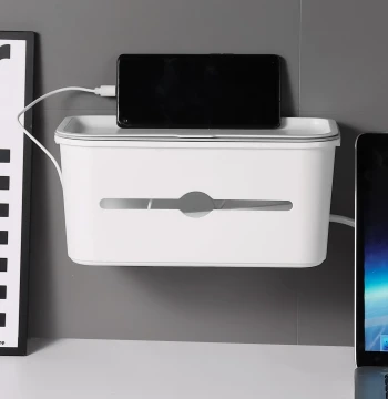 Power Strip Organizer Box with Lid and Hanging Phone Stand - Multi-Function Cable Manager