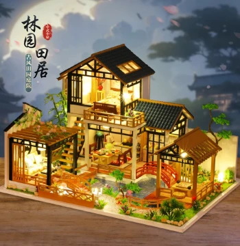 DIY Dollhouse 'Garden Residence' - Ancient Style Wooden Villa Architecture Model Toy and Birthday Gift