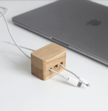 Phone Cable Fixer, Adhesive Desktop Charging Data Cable Organizer, Solid Wood Magnetic Holder for Computer USB Power and Headphone Cables, No-Drill Clip