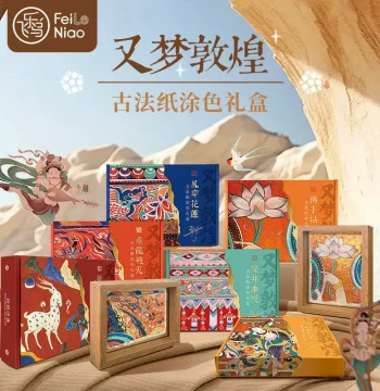 Feileniao Youmeng Dunhuang Ancient Paper Coloring Gift Set - Buddha Hand Holding Flower Watercolor Line Art with Frames: Auspicious Deer, Rebound Pipa, Cauldron Drapery, Dragon-Riding Apsara