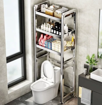 Stainless Steel Smart Toilet Storage Rack, Floor-Standing Bathroom Vanity Side Shelf, Narrow Space Organizer for Restrooms