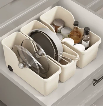 [Buy 1 Get 3] Rolling Pot Lid & Spatula Rack Under-Sink Storage Box for Plates & Oil Bottles with Wheels