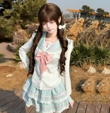 Sweet Pomelo JK [Sweet Pomelo Island Butterfly] Original Sailor Suit Set, Cute Waist-Cinching Slimming Japanese School Style Long Sleeve for Women