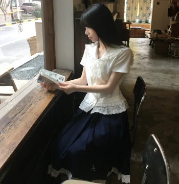 [Snow Gift Short Sleeve] / hihilucky Original JK Uniform Set, Korean Style Fresh 'Plain Water' Outfit for Women