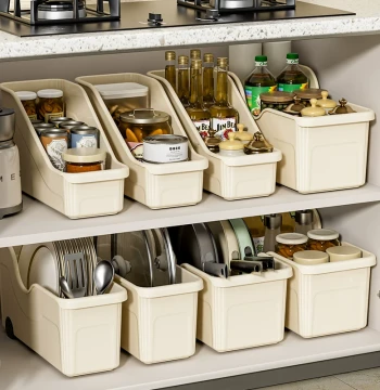 Kitchen Cabinet Pot Storage Box Under-Sink Corner Deep Lid Rack Spice and Miscellaneous Storage Basket