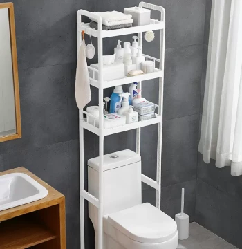 Multi-Function Bathroom Over-Toilet Storage Rack, Plastic Floor-Standing Shelf for Squat Toilet Gaps