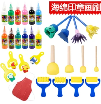 Round Sponge Stamp Paint Printing Tool Kit, Kindergarten Painting Sticks, Children's Art Supplies and Brushes