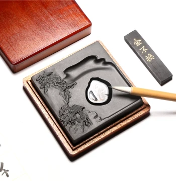 National Intangible Cultural Heritage: Anhui She Inkstone - Premium Landscape Design, Authentic Old Pit Natural Stone, High-End Four Treasures of the Study