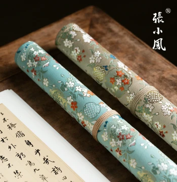Zhang Xiaofeng Fabric Brush Roll, Calligraphy Brush Case, Brocade Brush Holder for Four Treasures of the Study, Simple Printed Canvas Storage Bag for Calligraphy and Painting Tools, Brushes, and Paper Cutters