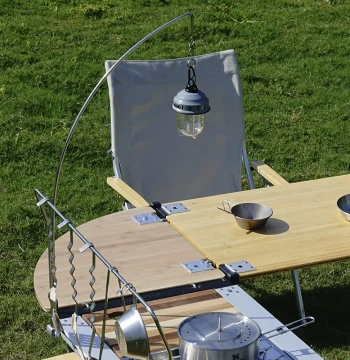 Chaji Outdoor IGT Table Lamp Stand - Portable Stainless Steel Curved Pole for Camping Site Lights
