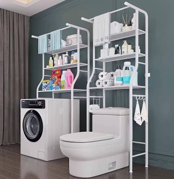 Multi-Layer Bathroom Storage Rack for Above Toilet, Floor-Standing Laundry Machine Shelf, No-Drill Organizer for Restroom and Balcony