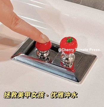 Cute Cherry Tomato Long Nail Design Toilet Tank Button Flushing Aid, Lid Lifter, and Flush Presser