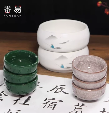 Brush Washer A1vq001 - Ceramic Ice-Crack Glaze Ink Pot for Chinese Painting and Calligraphy, Student Use