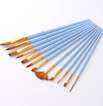 Nylon Hair Paintbrush Set - Matte Blue Handle with Fan-Shaped Watercolor Brushes for Art Supplies