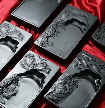 Fubixing National Intangible Cultural Heritage She Inkstone - Anhui Old Pit Natural Stone Landscape Inkstone for Calligraphy, Gift Box Included