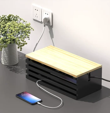 Solid Wood Socket Power Strip Storage Box Wire Power Strip Power Cord Organizer Data Cable Collection Box Desktop Cable Manager