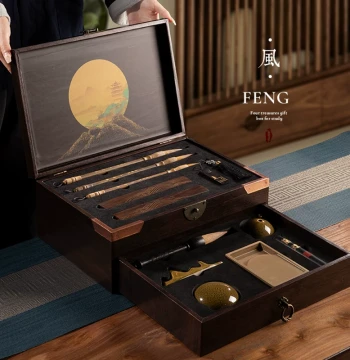 Professional Premium Four Treasures of the Study Set - High-End Calligraphy and Painting Gift Box with Brush, Inkstone, Stand, Ink, and Paper
