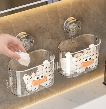 Face Towel Storage Box with Suction Cup - Wall-Mounted Bathroom Organizer