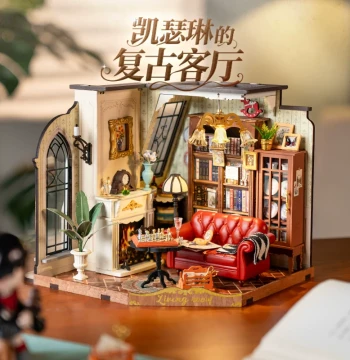 rolife Retro Living Room Handmade DIY Miniature House Art House Micro Scene Model Assembly Building Blocks for Women