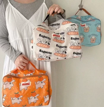 Korean Instagram-style Cartoon Tote Bag - Portable, Multi-functional, Large-capacity Clothing Organizer for Family Travel and Shoe/Sock Sorting