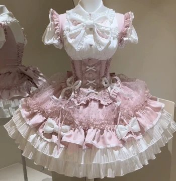 [Second Group Deposit] Little Milk Candy Heartbeat Support White-Pink Idol Sweet Lolita Dress Set