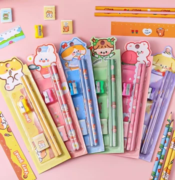 Cartoon Pencil Set, 5-Piece Student Stationery Kit, High-Aesthetic School Gift for Children and Kindergarten Rewards