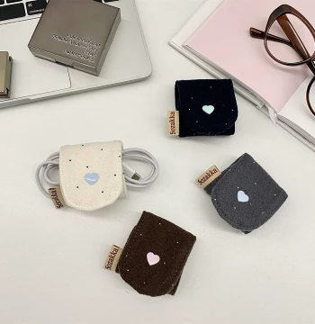 Wool Felt Polka Dot Cable Winder, Organizer Clip for Earphones and Charging Cords